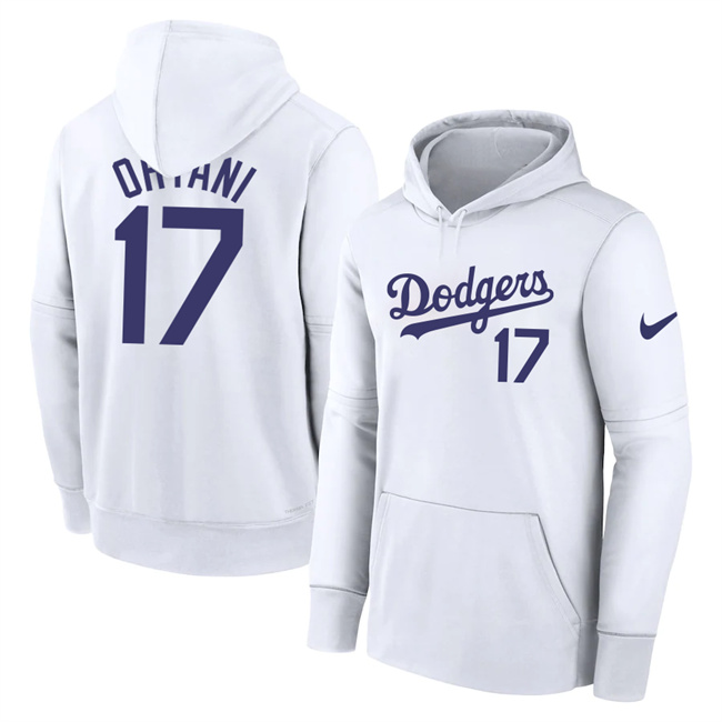 Los Angeles Dodgers #17 Shohei Ohtani White Name & Number Pullover Hoodie Los Angeles Dodgers #17 Shohei Ohtani White Name & Number Pullover Hoodie
